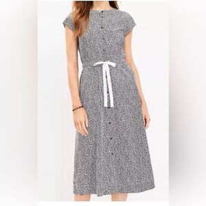 LOFT Print Button-Down Midi Dress